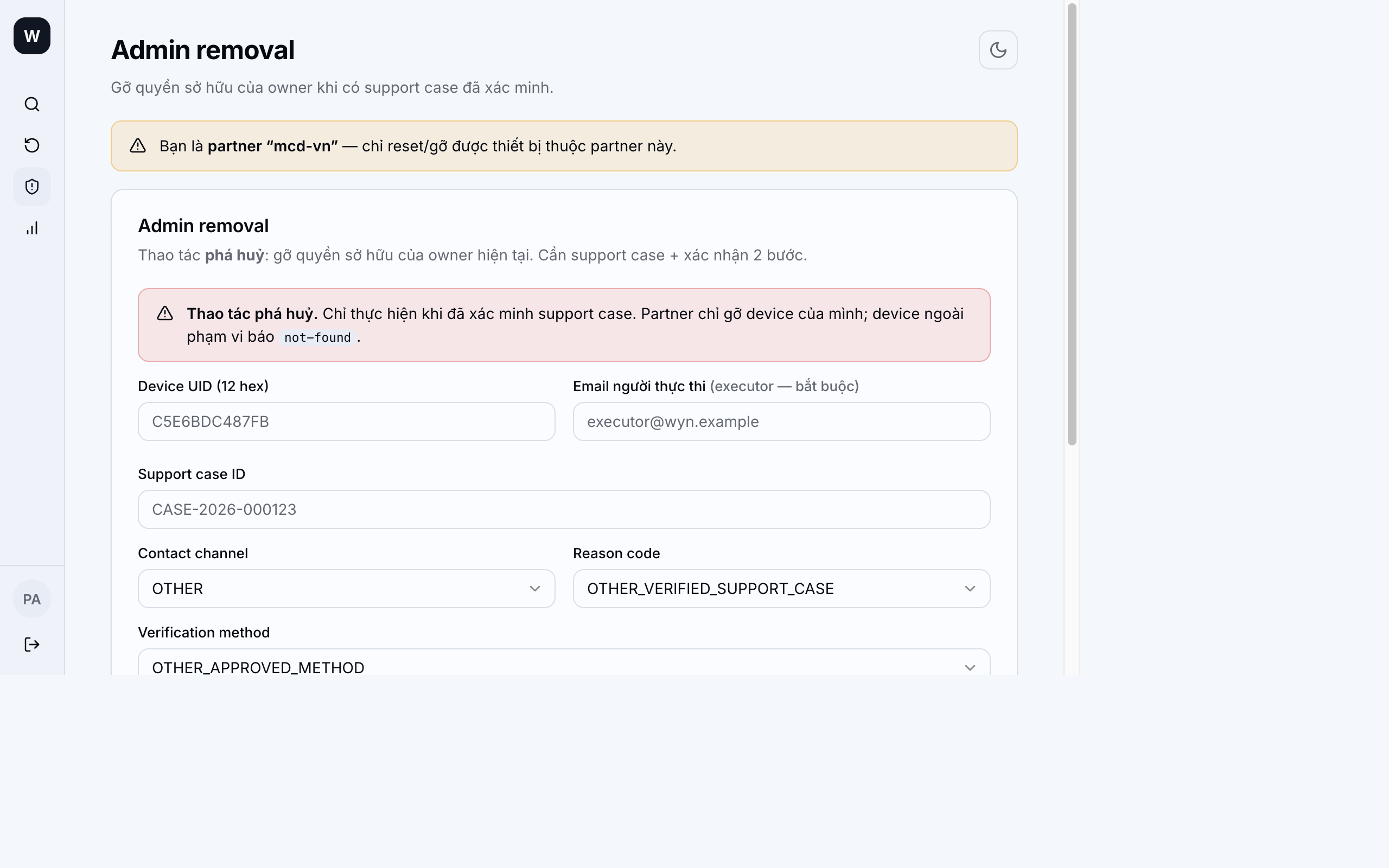Tạo admin removal